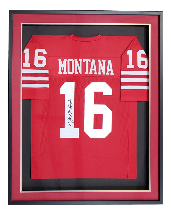 Joe Montana Signed Framed Custom Red Pro Style Football Jersey JSA