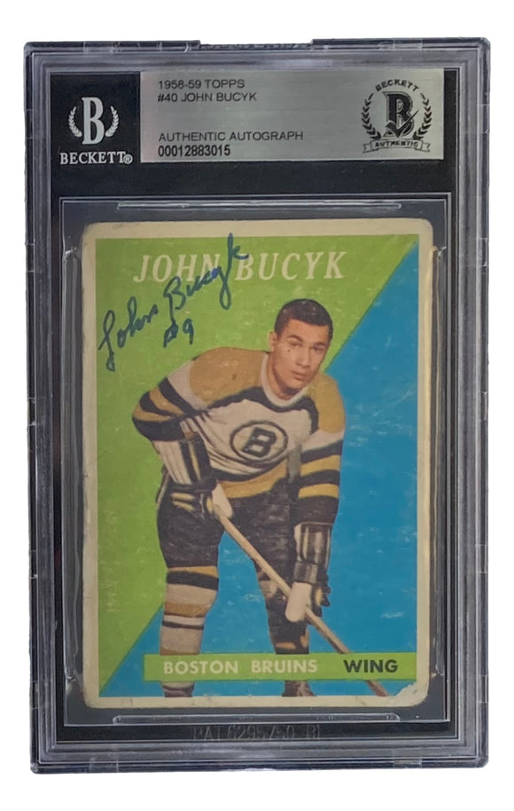 John Bucyk Signed Boston Bruins 1958-59 Topps #40 Rookie Card BAS Sports Integrity