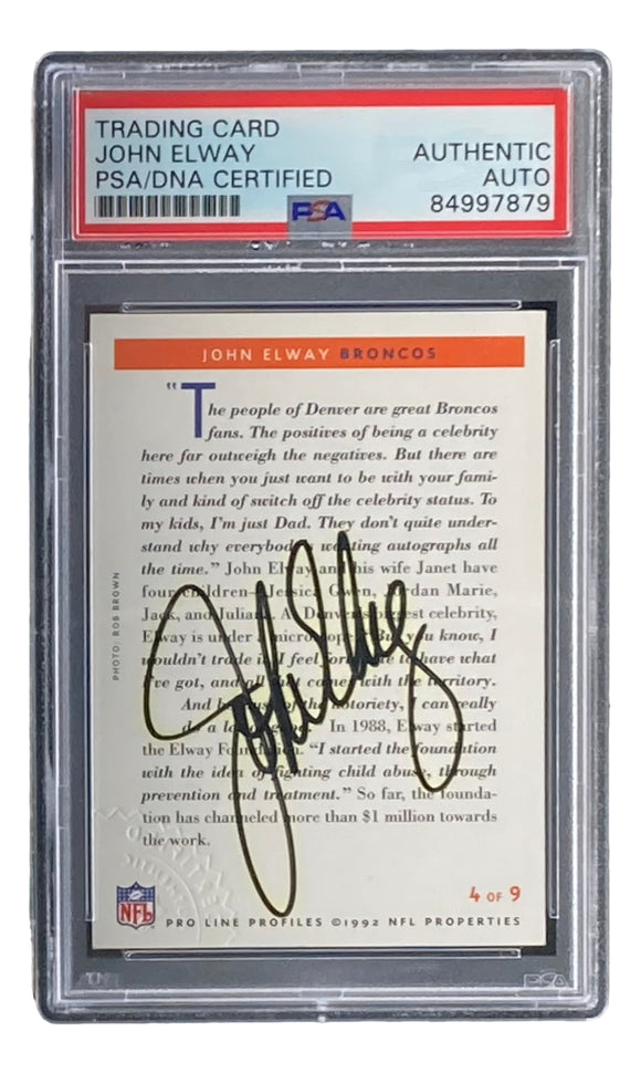 John Elway Signed Denver Broncos 1992 Pro Line Profiles Trading Card PSA/DNA Sports Integrity