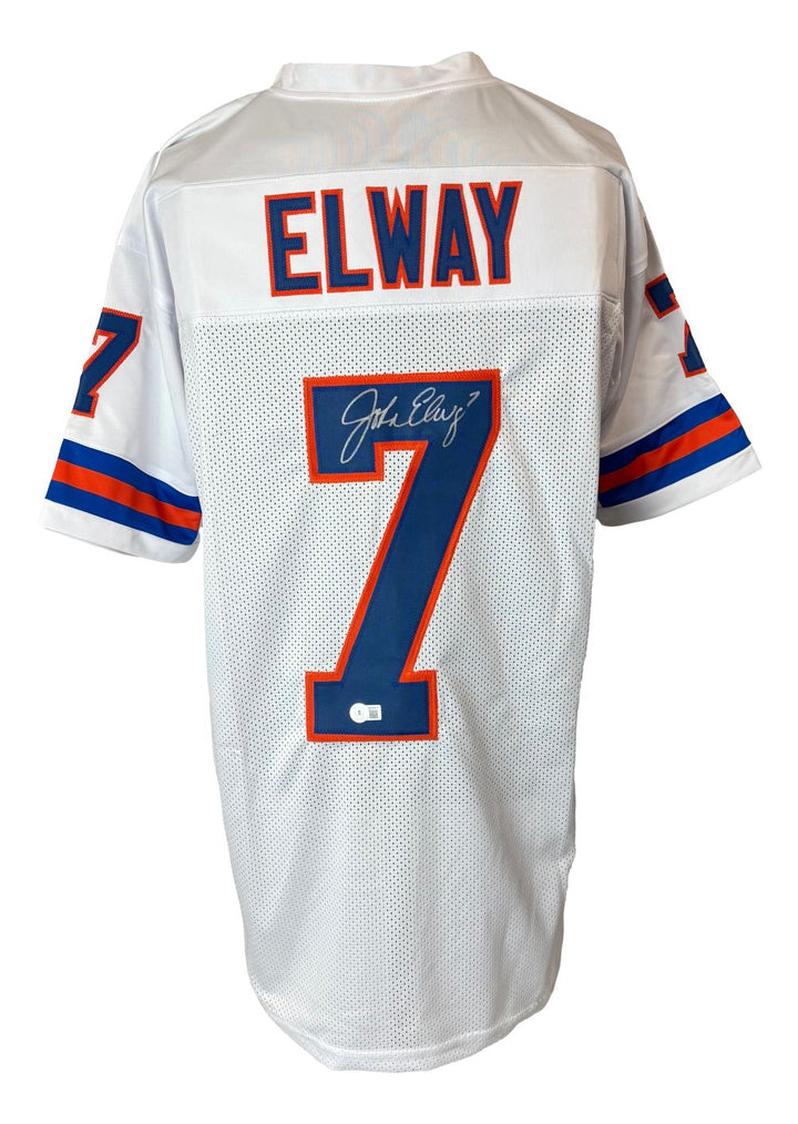 John Elway Denver Signed White Football Jersey BAS