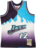 John Stockton Signed Utah Jazz 1996-97 M&N HWC Swingman Split Jersey BAS
