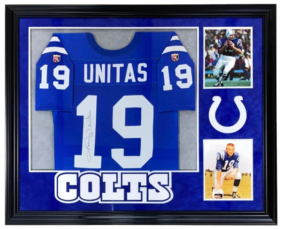 Johnny Unitas Signed Framed Baltimore Colts Wilson Football Jersey JSA LOA