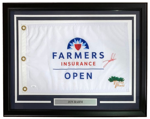 Jon Rahm Signed Framed Farmers Insurance Open Golf Flag JSA