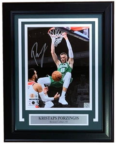 Kristaps Porzingis Signed Framed 8x10 Boston Celtics Photo BAS