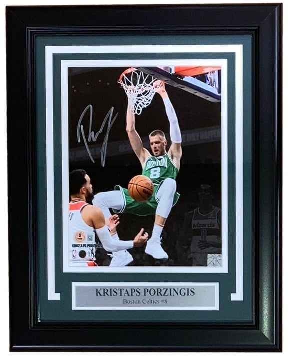 Kristaps Porzingis Signed Framed 8x10 Boston Celtics Photo BAS