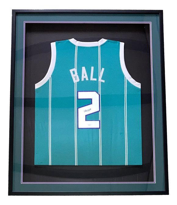 Lamelo Ball Signed Framed Custom Blue Pro Style Basketball Jersey JSA