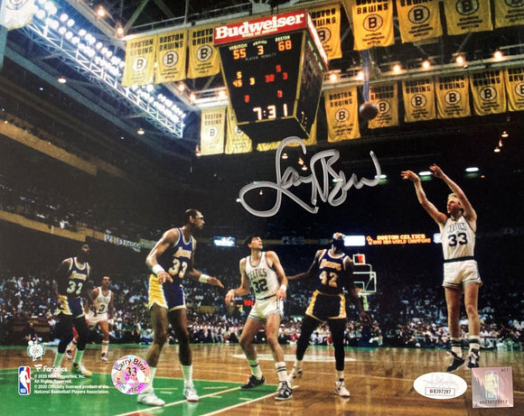 Larry Bird Signed 8x10 Boston Celtics vs Los Angeles Lakers Photo Bird+JSA ITP