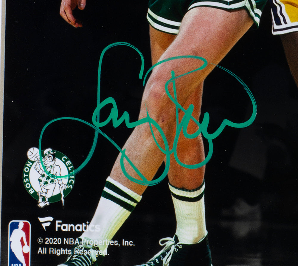 Larry Bird & Magic Johnson Boston Celtics & Los Angeles Lakers Autographed  Framed 16'' x 20'' Laughing with Trophy Photograph
