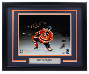 Leon Draisaitl Signed Framed Oilers Home Jersey 11x14 Spotlight Photo Fanatics Sports Integrity