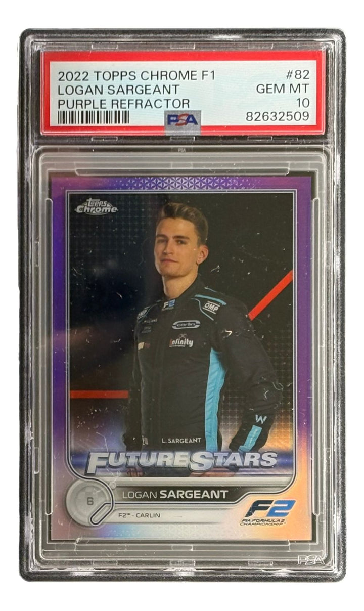 Logan Sargeant Slabbed 22 Topps Chrome F1 #82 Refractor Card /399 PSA Gem MT 10