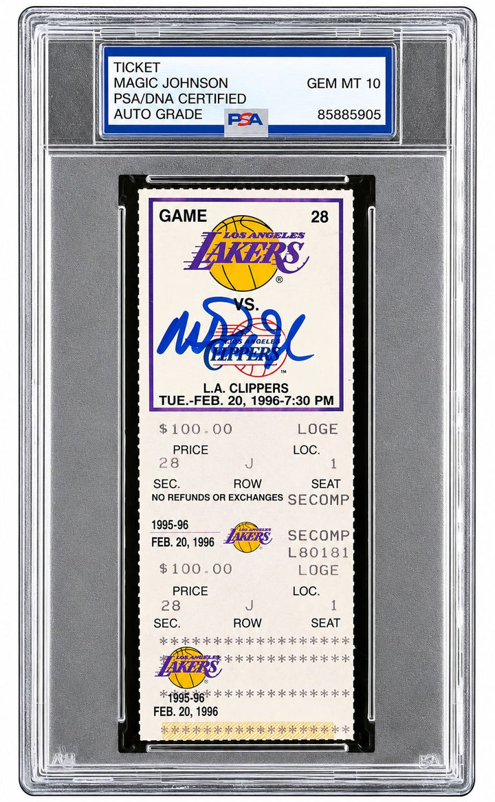 Magic Johnson Signed 1995/96 vs Clippers Return Season Ticket PSA/DNA Auto 10