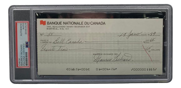 Maurice Richard Signed Montreal Canadiens Personal Bank Check #55 PSA/DNA Sports Integrity