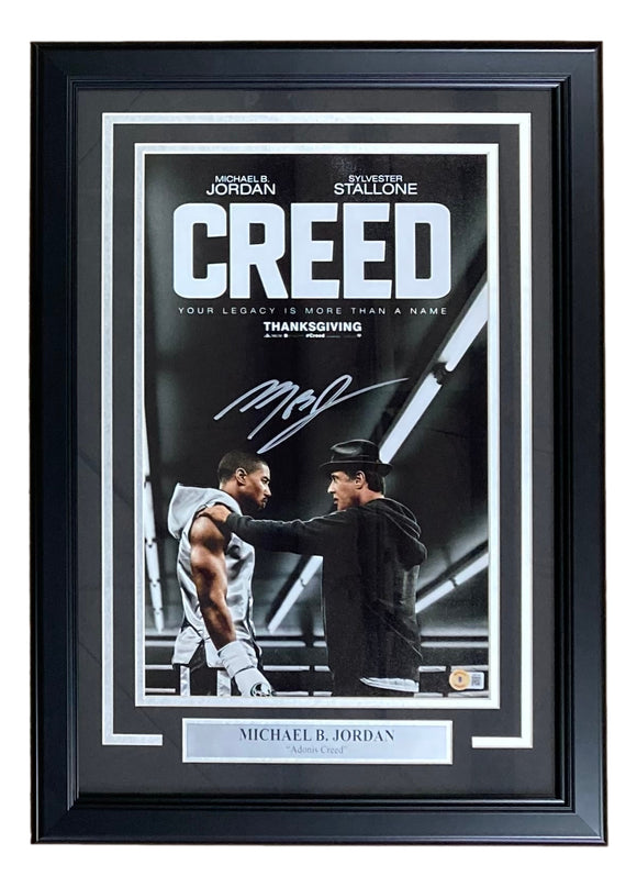 Michael B Jordan Signed Framed 11x17 Creed Movie Poster Photo w/ Stallone BAS