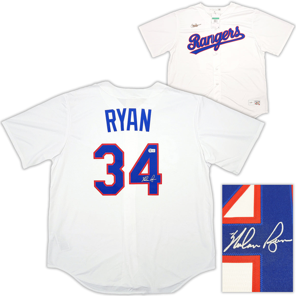 Nolan Ryan Signed Texas Rangers Nike Cooperstown Collection Jersey