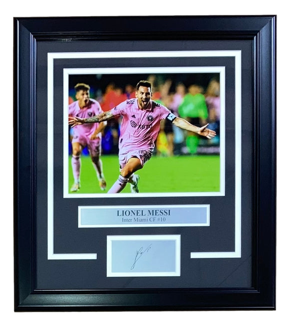 Lionel Messi Framed 8x10 Inter Miami 1st Goal Photo w/ Laser Engraved Signature Sports Integrity