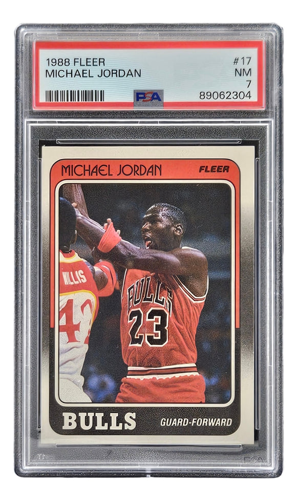 Michael Jordan 1988 Fleer #17 Chicago Bulls Trading Card PSA NM 7