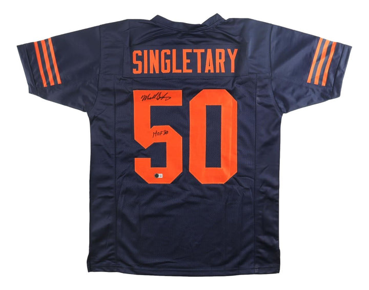 Mike Singletary Chicago Signed Navy Blue Football Jersey HOF 98 Inscribed BAS