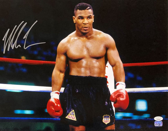 Mike Tyson Signed On Left 16x20 Boxing Stare Down Photo JSA