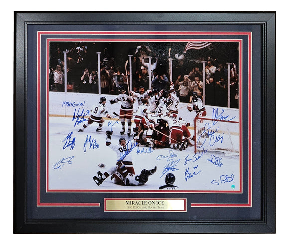 1980 USA Hockey (15) Signed Framed 16x20 Miracle On Ice Photo Steiner Hologram Sports Integrity