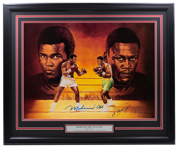 Muhammad Ali Joe Frazier Ron Lewis Signed Framed 16x20 Boxing Poster BAS LOA Sports Integrity