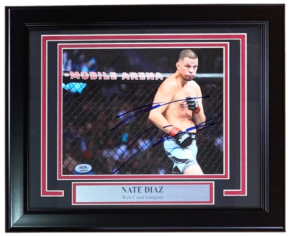 Nate Diaz Signed Framed 8x10 UFC Fighting Stance Photo PSA Hologram
