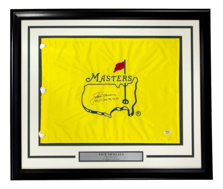 Jack Nicklaus Signed Framed Undated Masters Golf Flag w/ Years PSA/DNA AP98450