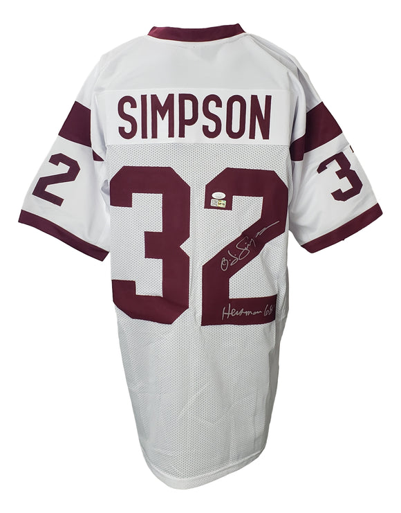 O.J. Simpson Signed Custom White Pro-Style Jersey Insc Heisman 68' JSA ITP Sports Integrity