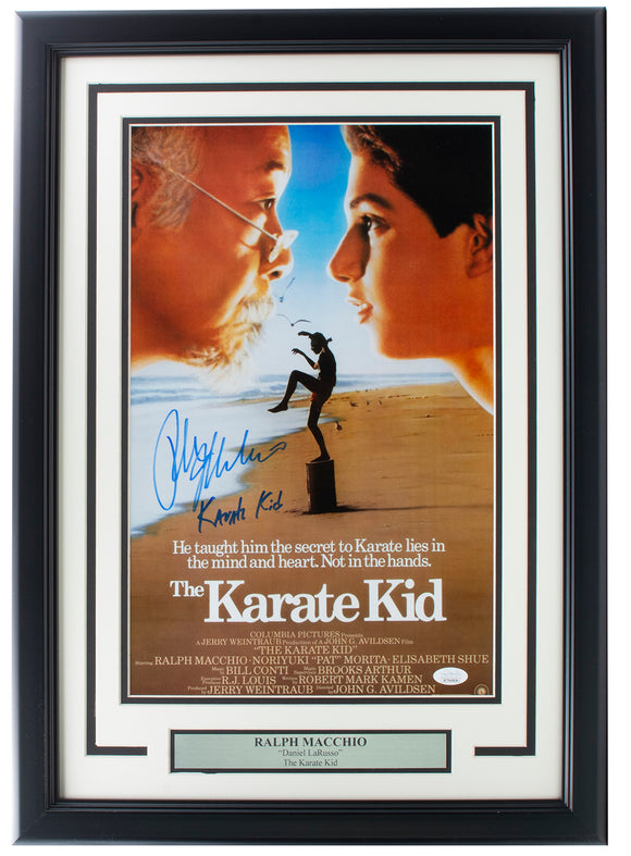 Ralph Macchio Signed Framed 11x17 Karate Kid Poster Photo Karate Kid Insc JSA Sports Integrity