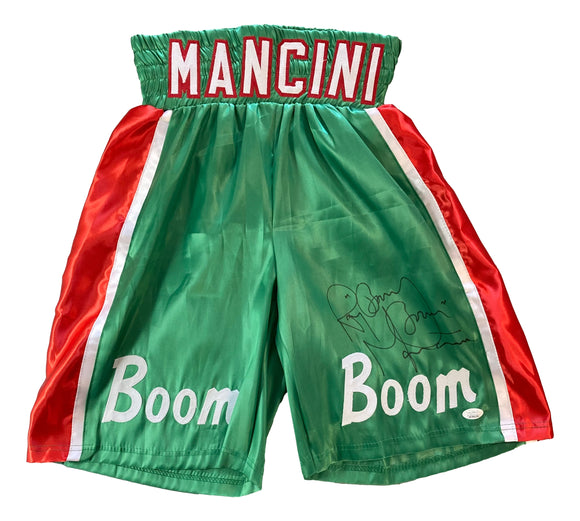 Ray Boom Boom Mancini Signed Custom Red/Green Boxing Trunks JSA Hologram Sports Integrity