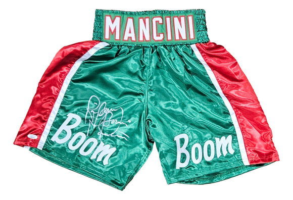 Ray Boom Boom Mancini Signed Custom Red/Green Boxing Trunks JSA ITP