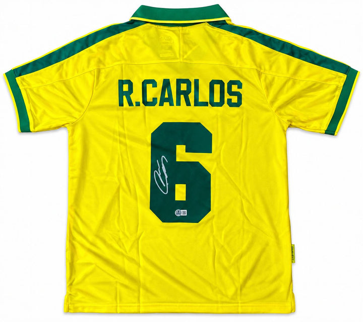 Roberto Carlos Signed Brazil 1997/98 Nike Soccer Jersey BAS