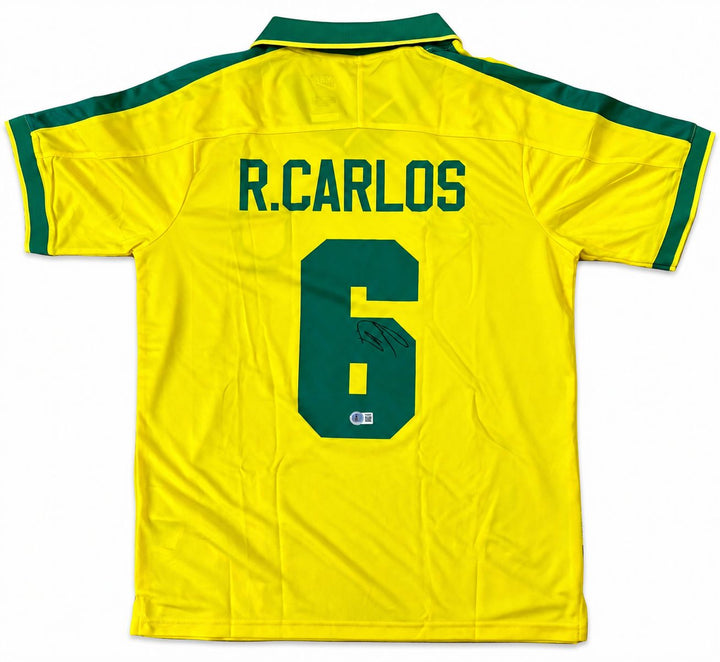 Roberto Carlos Signed In Black Brazil 1997/98 Nike Soccer Jersey BAS