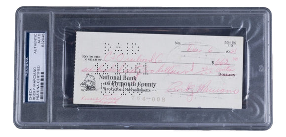 Rocky Marciano Signed Slabbed Personal Bank Check 12/6/1961 PSA/DNA B32046 Sports Integrity