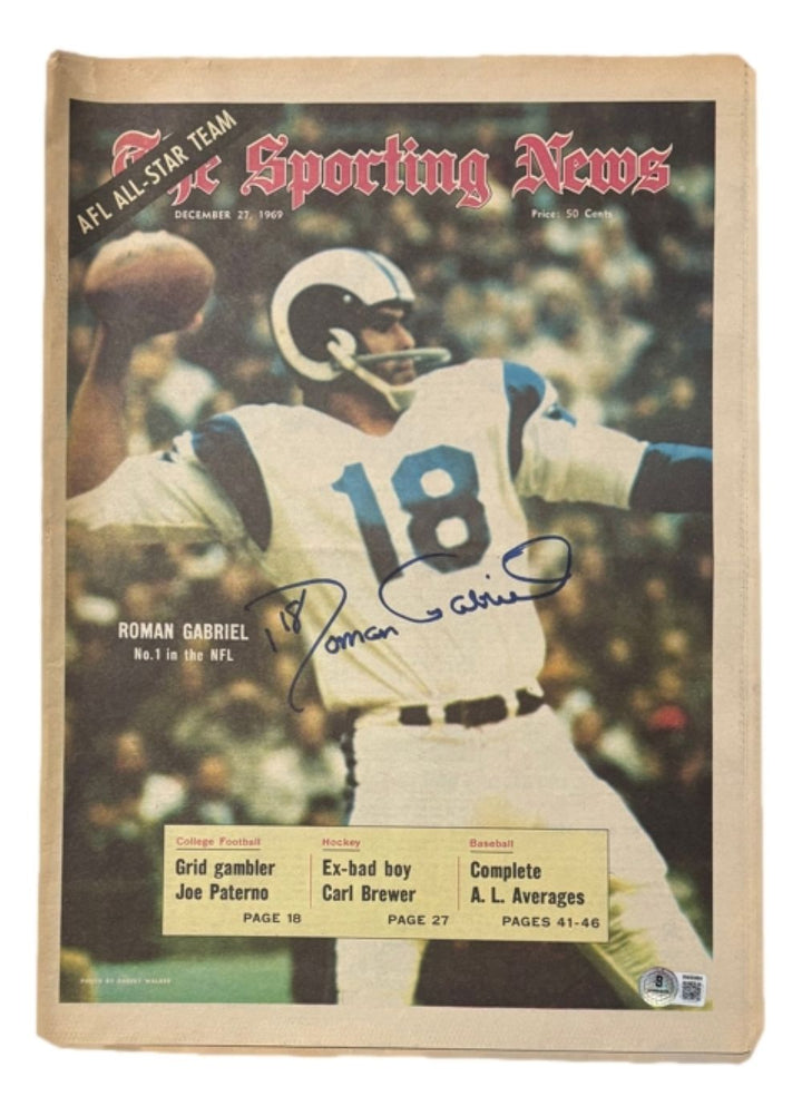 Roman Gabriel Los Angeles Rams Signed 1969 Sporting News Newspaper BAS