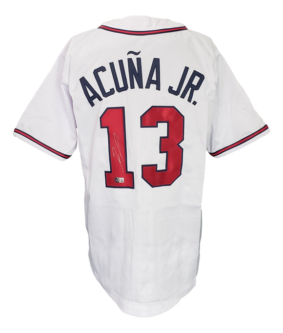 Ronald Acuna Jr Signed Custom White Pro-Style Baseball Jersey BAS ITP Sports Integrity