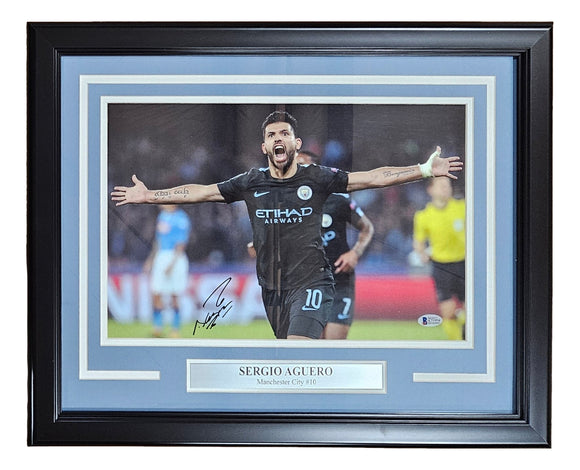 Sergio Aguero Signed Framed 12x16 Manchester City Photo BAS Sports Integrity