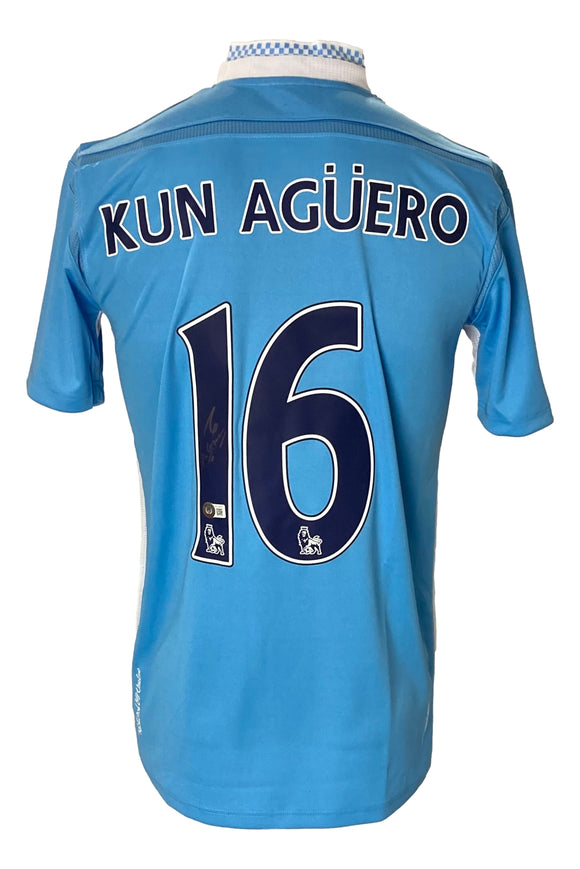 Sergio Aguero Signed Manchester City Umbro Soccer Jersey BAS Sports Integrity