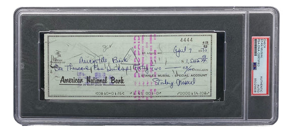 Stan Musial St. Louis Cardinals Signed Personal Bank Check PSA/DNA 85025608 Sports Integrity