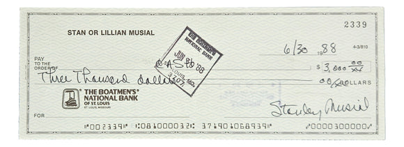 Stan Musial St. Louis Cardinals Signed Bank Check #2339 BAS Y19823