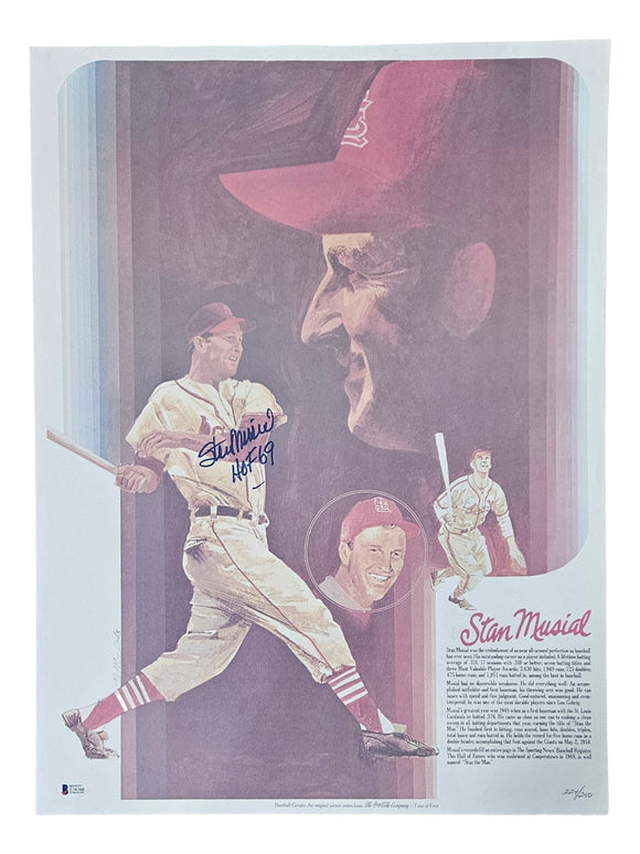 Stan Musial Signed 18x24 St. Louis Cardinals Lithograph HOF 69 Inscribed BAS