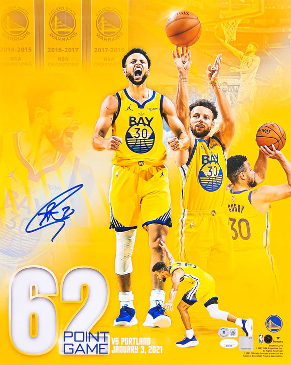 Stephen Curry Signed 16x20 Golden State Warriors 62 Point Game Photo BAS LOA