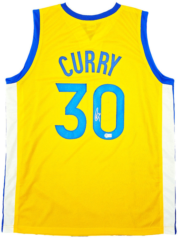 Stephen Curry Golden State Signed Yellow Basketball Jersey BAS LOA
