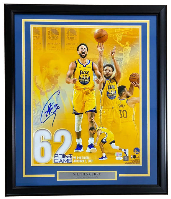 Stephen Curry Signed Framed 16x20 Golden State Warriors 62 Point Game Photo BAS