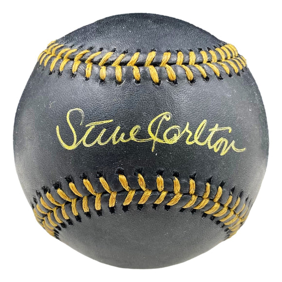 Steve Carlton Phillies Signed Official MLB Black Leather Baseball JSA Hologram