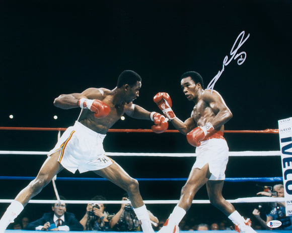 Sugar Ray Leonard Signed 16x20 Boxing Swing Photo BAS ITP