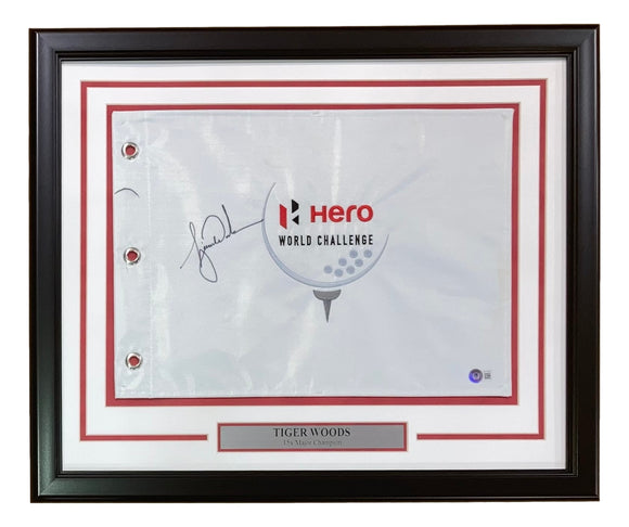 Tiger Woods Signed Framed Hero World Challenge Golf Flag BAS AC19007