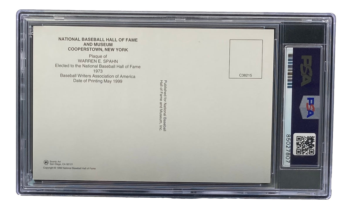 Warren Spahn Signed 4x6 Milwaukee Braves Hall Of Fame Plaque Card PSA
