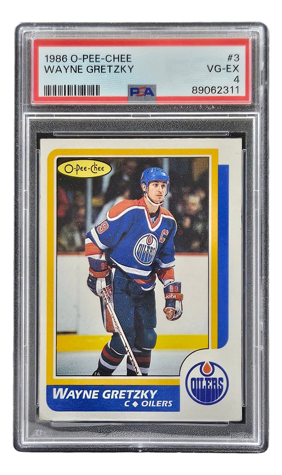 Wayne Gretzky 1986 O-Pee-Chee #3 Edmonton Oilers Trading Card PSA VG-EX 4