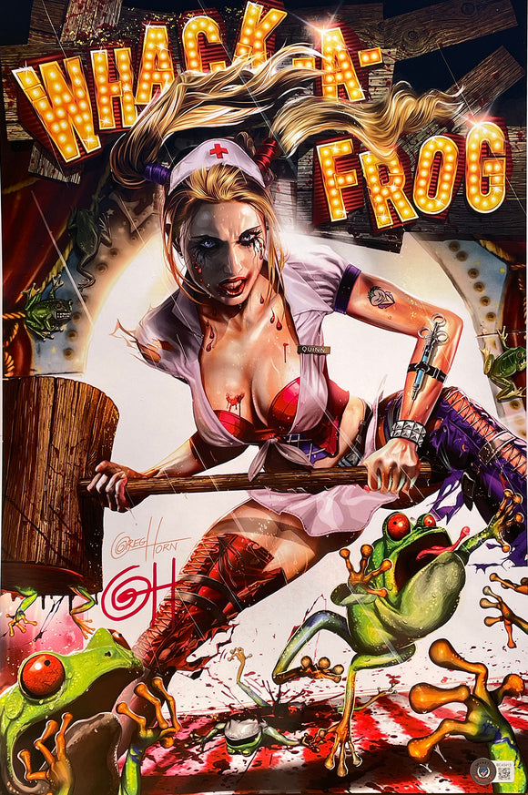 Greg Horn Signed 13x19 Harley Quinn Whack a Frog Limited Edition Lithograph BAS Sports Integrity