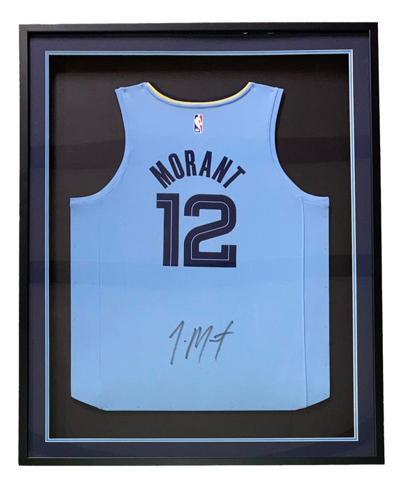Ja Morant Signed Framed Blue Fanatics Memphis Grizzlies Basketball Jersey JSA Sports Integrity